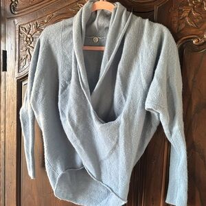 Crossbody Pullover Cashmere Sweater Light Blue XS